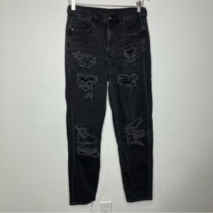 American Eagle Outfitters relaxed mom jeans‎ black distressed 6 X-long trendy